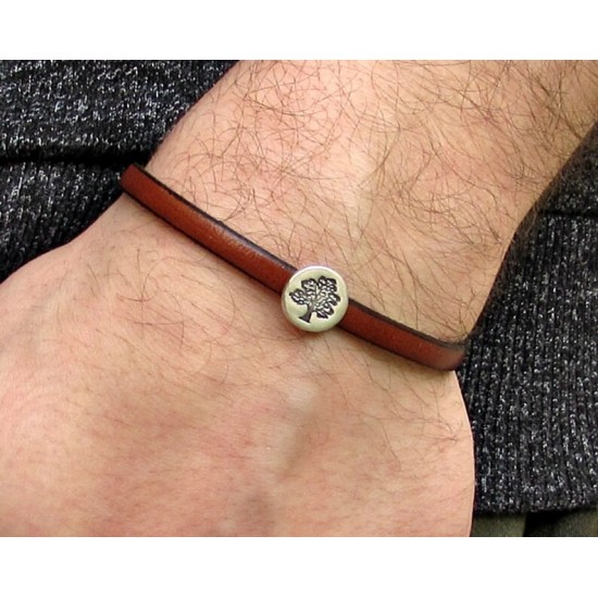 Ανδρικό δερμάτινο βραχιόλι με μαγνήτη και μοτίφ με δέντρο της ζωής