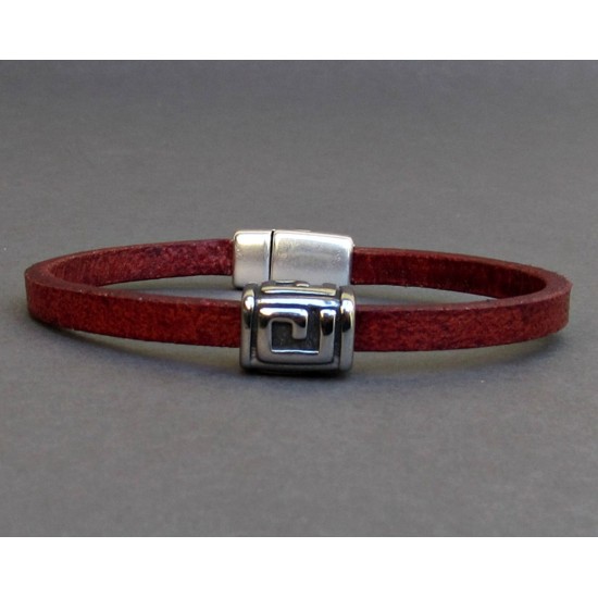 Βραχιόλι με τετράγωνο μοτίφ μαίανδρο και πλακέ δέρμα