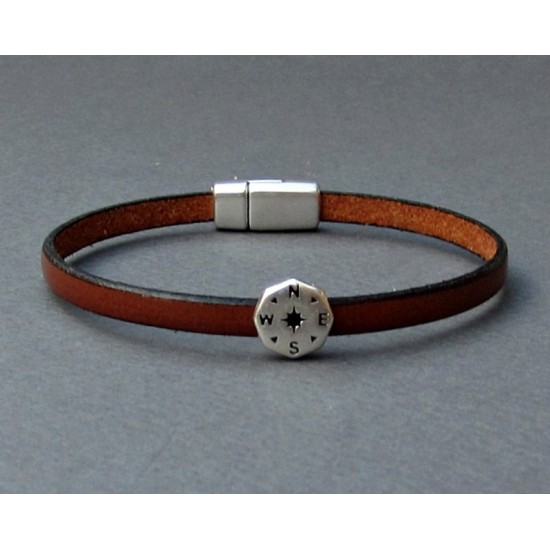 Αντρικό δερμάτινο βραχιόλι με μαγνήτη και με μοτίφ πυξίδα