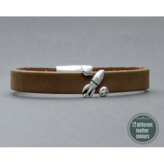 Αντρικό δερμάτινο βραχιόλι με μαγνήτη και με μοτίφ διάστημα