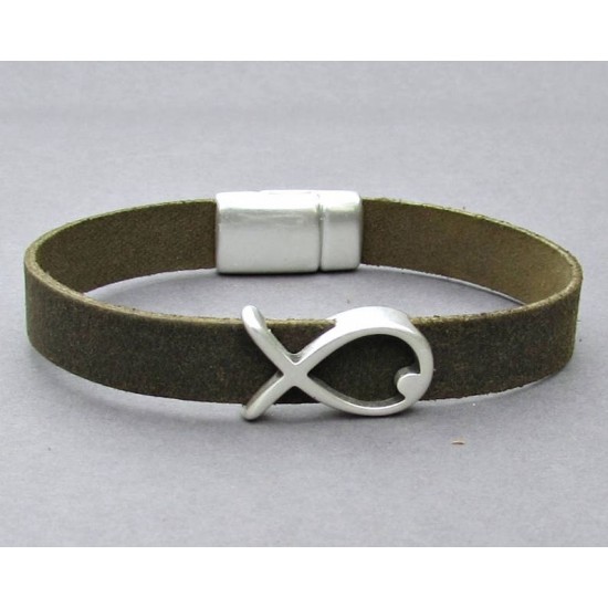 Αντρικό δερμάτινο βραχιόλι με μαγνήτη και με μοτίφ ψάρι