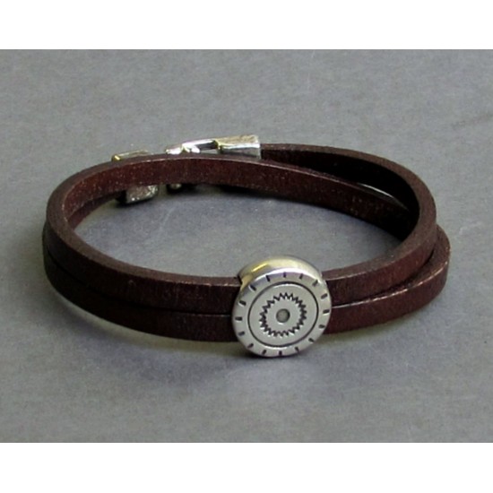 Ανδρικό δερμάτινο βραχιόλι με διπλό δερμάτινο λουράκι - Καφέ