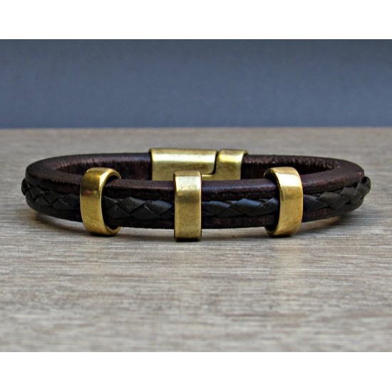 Ανδρικό βραχιόλι με regaliz και braided δέρμα και με στοιχεία σε κίτρινο χρώμα