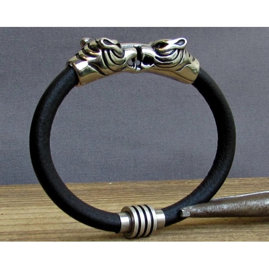 Ανδρικό δερμάτινο βραχιόλι με βίκινγκ στοιχεία - Μαύρο δέρμα