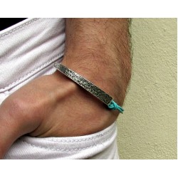 Ανδρικό σφυρήλατο βραχιόλι από δέρμα και λευκό μέταλλο