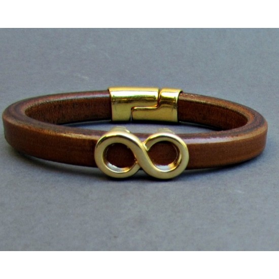 Ανδρικό βραχιόλι με δέρμα regalis και μοτίφ άπειρο επιχρυσωμένο