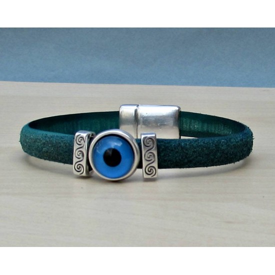 Ανδρικό δερμάτινο βραχιόλι χειροπέδα με ματάκι