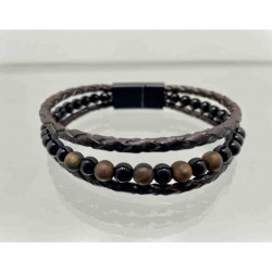 Ανδρικό βραχιόλι multistrand καφέ δέρμα με beads όνυχα