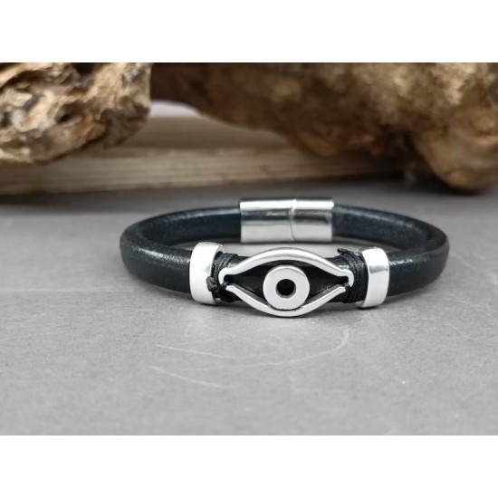 Δερμάτινο βραχιόλι με μπλε ματάκι