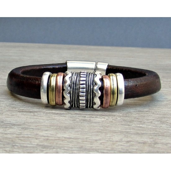 Ανδρικό βραχιόλι με δέρμα regaliz - Κόκκινο Καφέ