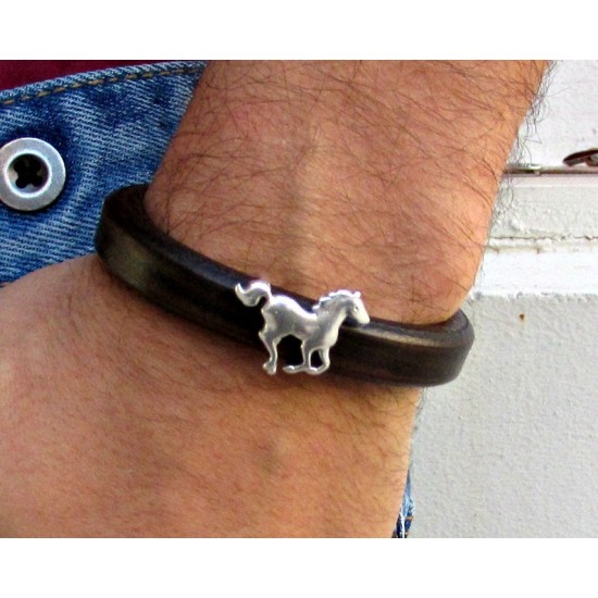 Ανδρικό δερμάτινο βραχιόλι με μοτίφ άλογο