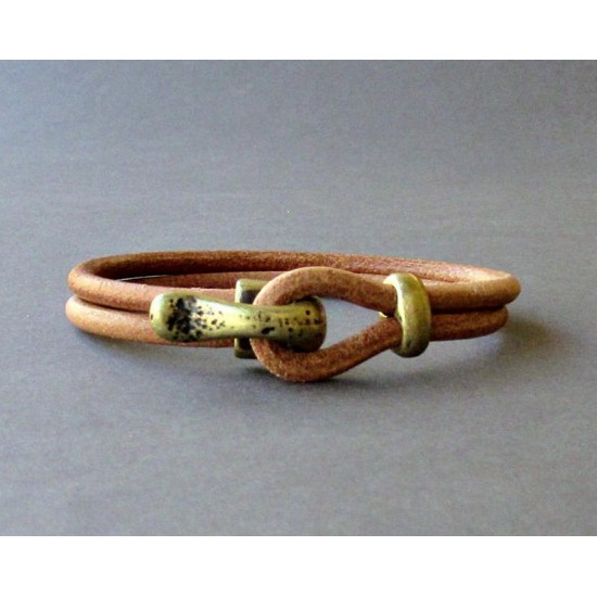 Δερμάτινο βραχιόλι γάντζος χρώμα μπρούτζου