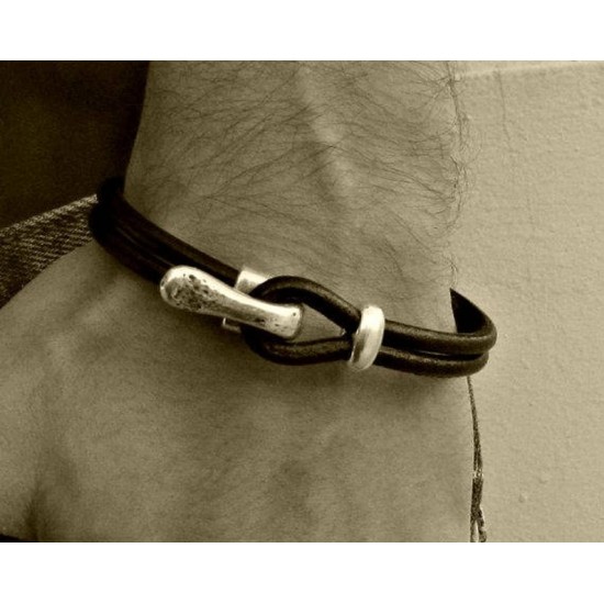 Δερμάτινο βραχιόλι γάντζος χρώμα μπρούτζου