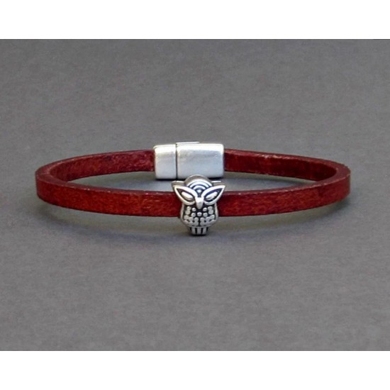 Αντρικό δερμάτινο βραχιόλι με μικρό μοτίφ κουκουβάγια