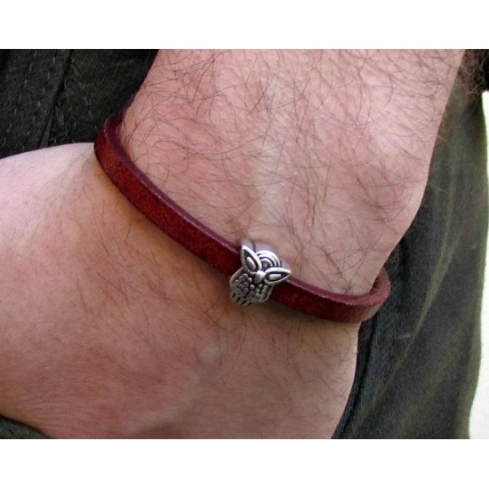 Αντρικό δερμάτινο βραχιόλι με μικρό μοτίφ κουκουβάγια