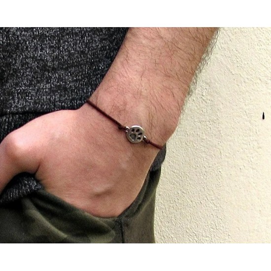 Πατούσα βραχιόλι από βαμβακερό κορδόνι και λευκό μέταλλο