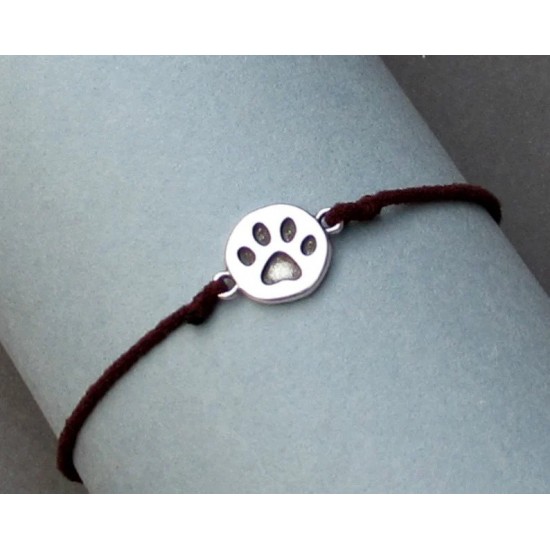 Πατούσα βραχιόλι από βαμβακερό κορδόνι και λευκό μέταλλο