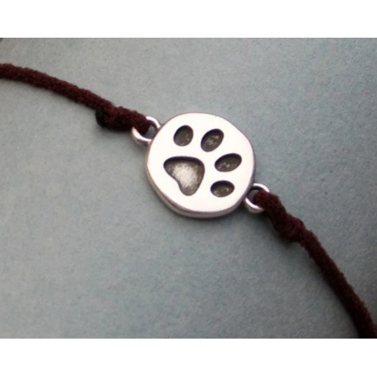 Πατούσα βραχιόλι από βαμβακερό κορδόνι και λευκό μέταλλο