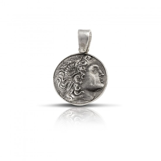 Μενταγιόν με κεφαλή Μεγάλου Αλεξάνδρου από ασήμι 925