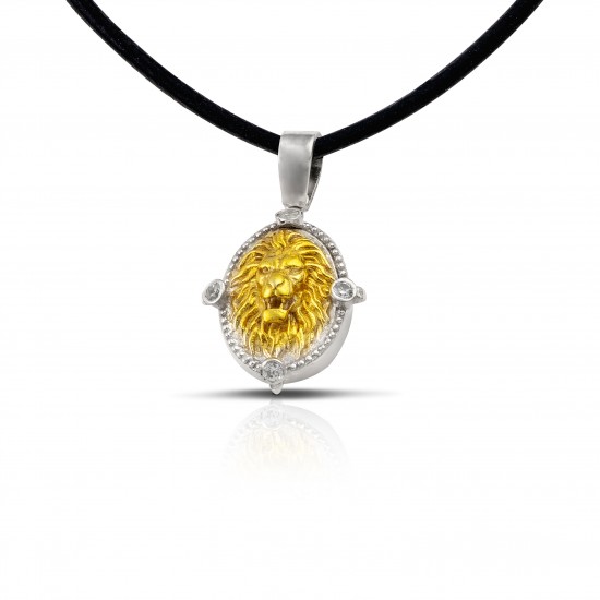 Μενταγιόν κεφαλή λέοντα από ασήμι 925