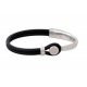 Δερμάτινο βραχιόλι χειροπέδα κουμπί από ασήμι 925 και μαύρο δέρμα