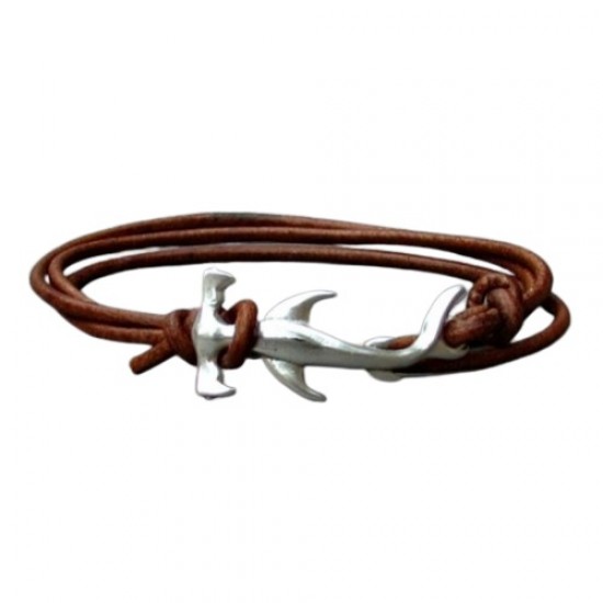 Ανδρικό δερμάτινο βραχιόλι από ασήμι 925 με σφυροκέφαλο καρχαρία