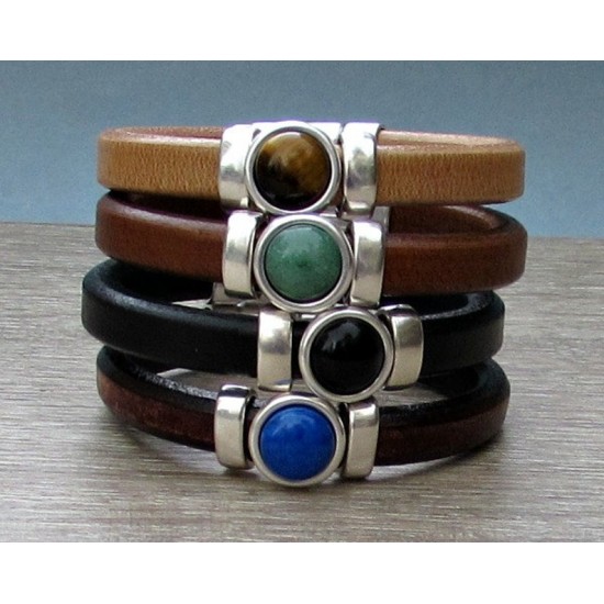 Δερμάτινο βραχιόλι με μαύρο δέρμα regaliz και πέτρα όνυχα