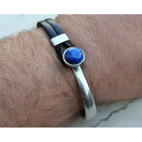 Δερμάτινο βραχιόλι με ημιπολύτιμο λίθο