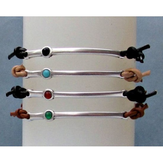 Unisex δερμάτινο βραχιόλι με ημιπολύτιμο λίθο