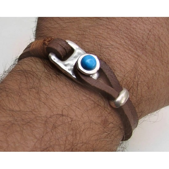 Ανδρικό βραχιόλι με δέρμα καμηλό και πέτρα χαολίτη