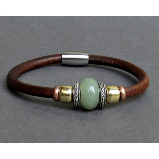 Αβεντουρίνη Πέτρα-Unisex Δερμάτινο Βραχιόλι