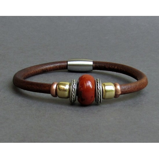 Κορνεόλη Πέτρα-Unisex Δερμάτινο Βραχιόλι