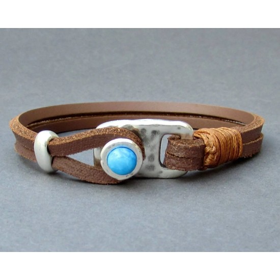 Ανδρικό βραχιόλι με δέρμα καμηλό και πέτρα χαολίτη