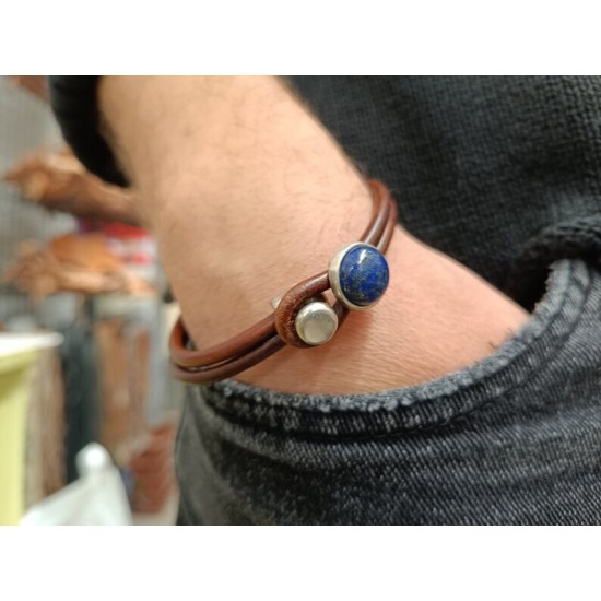 Lapis Lazuli, Gemstone Men's Leather Bracelet Lapis Lazuli, Gemstone Men's Leather Bracelet
