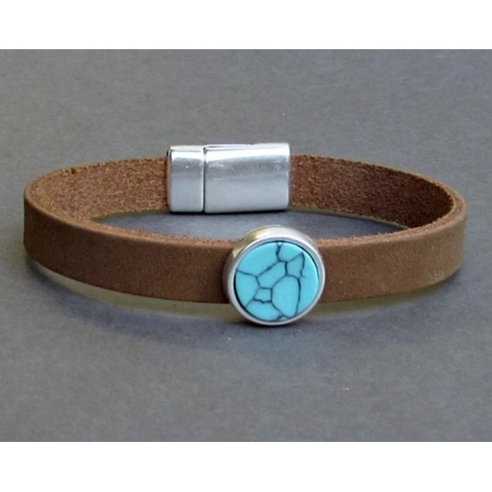 Ανδρικό βραχιόλι με δέρμα στο χρώμα της άμμου και πέτρα τυρκουάζ