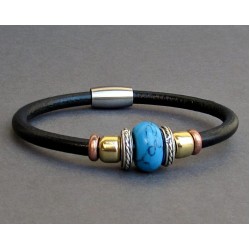 Τυρκουάζ πέτρα-Δερμάτινο Unisex Βραχιόλι