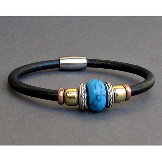 Τυρκουάζ πέτρα-Δερμάτινο Unisex Βραχιόλι