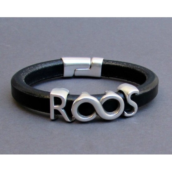 Ανδρικό βραχιόλι με δέρμα regaliz- Δύο αρχικά και άπειρο