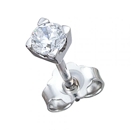 Ανδρικό σκουλαρίκι λευκόχρυσο με πέτρα ζιργκόν διάμετρος 3mm