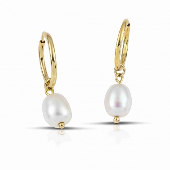 Χρυσά σκουλαρίκια κρίκοι με μαργαριτάρι