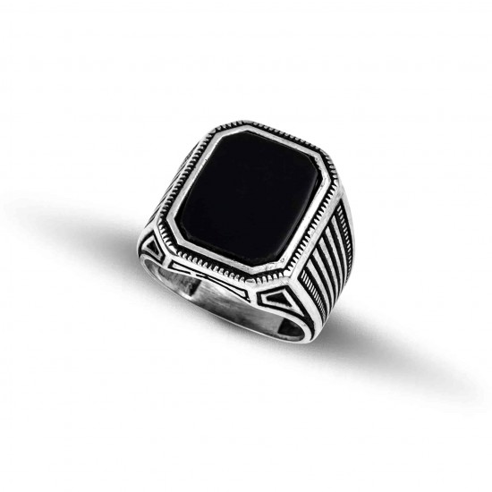 Ανδρικό δαχτυλίδι από μασίφ ασήμι 925 με γάμπα φιλιγκράν και με πέτρα όνυχα 