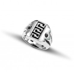 Ανδρικό δαχτυλίδι από μασίφ ασήμι 925 με μαίανδρο - Χρώμα λευκό και μαύρη οξείδωση