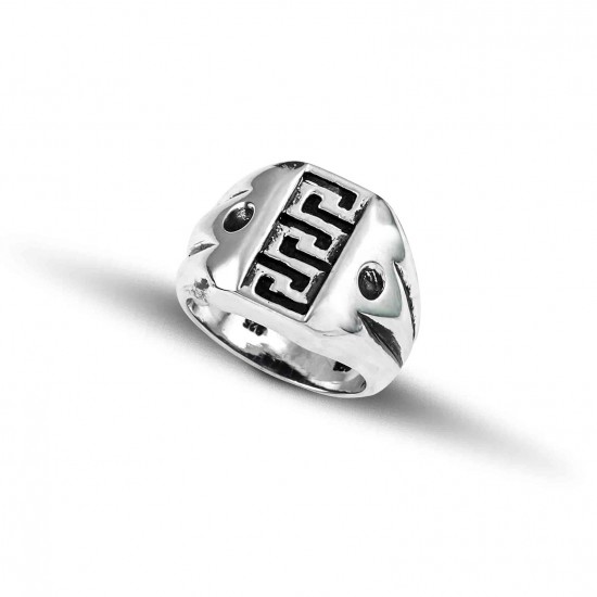 Ανδρικό δαχτυλίδι από μασίφ ασήμι 925 με μαίανδρο - Χρώμα λευκό και μαύρη οξείδωση