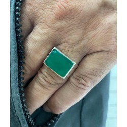 Men Solid 925 Sterling silver ring with a rectangle agate stone