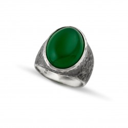 Ανδρικό δαχτυλίδι από μασίφ ασήμι 925 με καπουσόν οβάλ πέτρα αχάτη