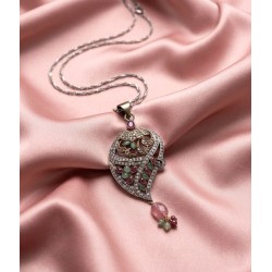 Κολιέ από ασήμι 925 με σμαράγδια, ρουμπίνια και diamond chips