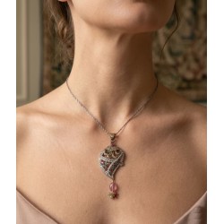 Κολιέ από ασήμι 925 με σμαράγδια, ρουμπίνια και diamond chips