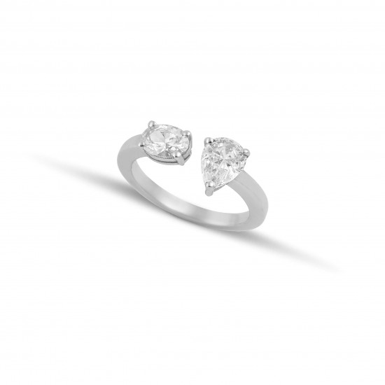 Λευκόχρυσο γυναικείο  δαχτυλίδι 9 καρατίων-με πέτρες ζιργκόν