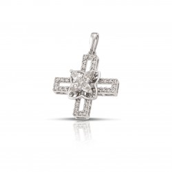 Λευκόχρυσος σταυρός 18 καρατίων με φυσικά διαμάντια