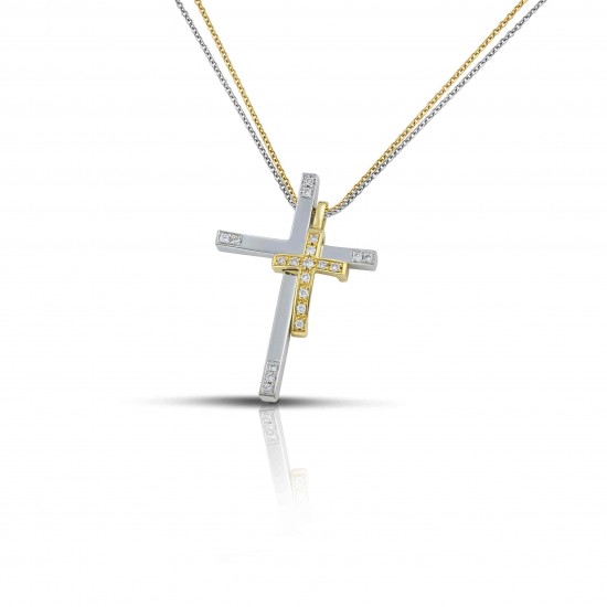Γυναικείος χρυσός δίχρωμος σταυρός 14 ct